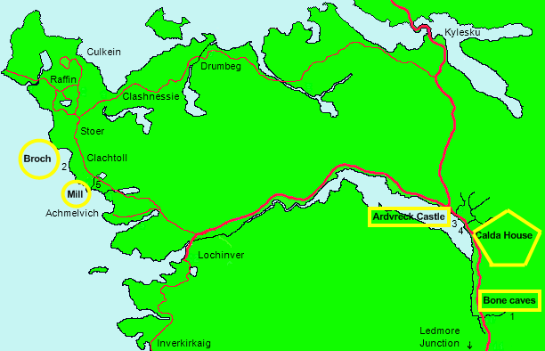 Map of Assynt showing the main archeological sites
