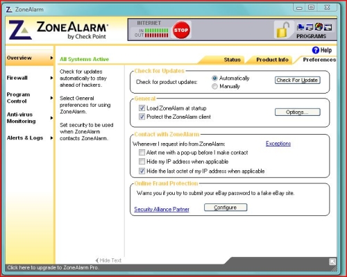 Zone alarm-preferences